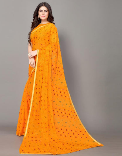 Yellow Bandhani Printed Saree | Leemboodi