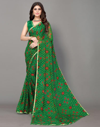 Green Bandhani Printed Saree | Leemboodi