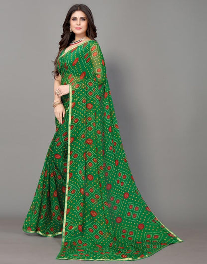 Green Bandhani Printed Saree | Leemboodi