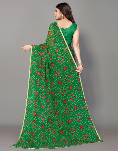 Green Bandhani Printed Saree | Leemboodi