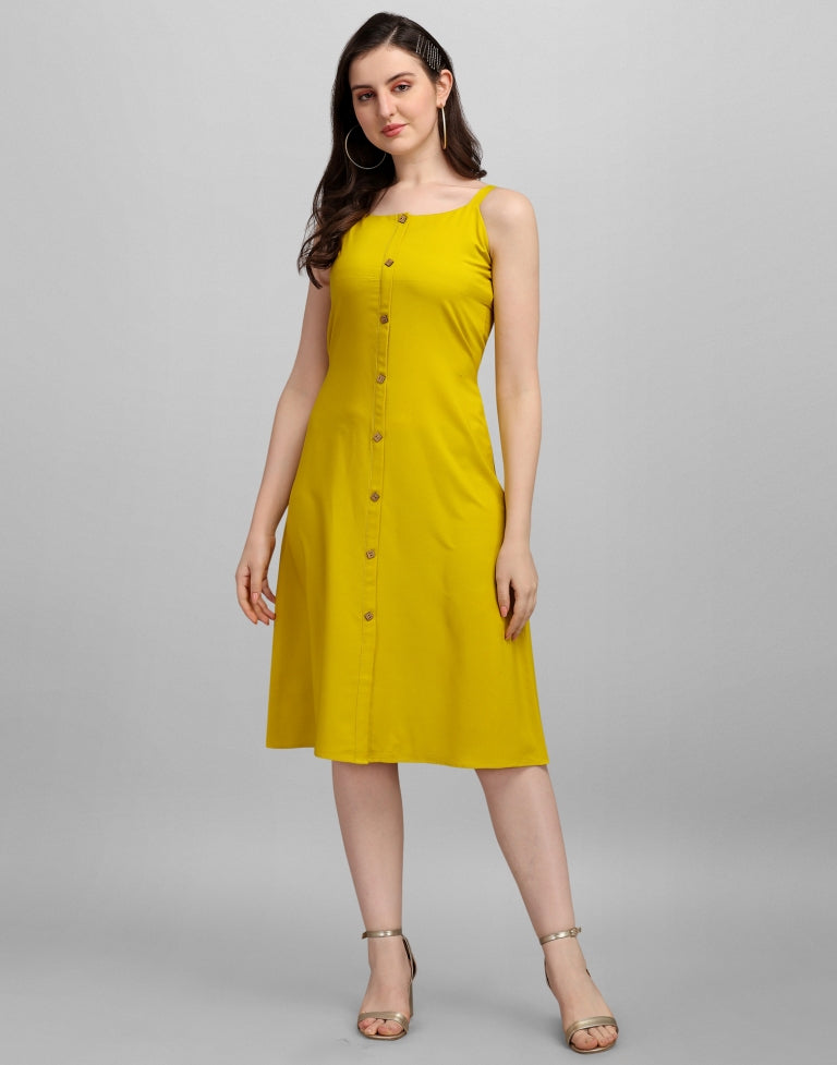 Mustared Yellow A-line Dress | Leemboodi