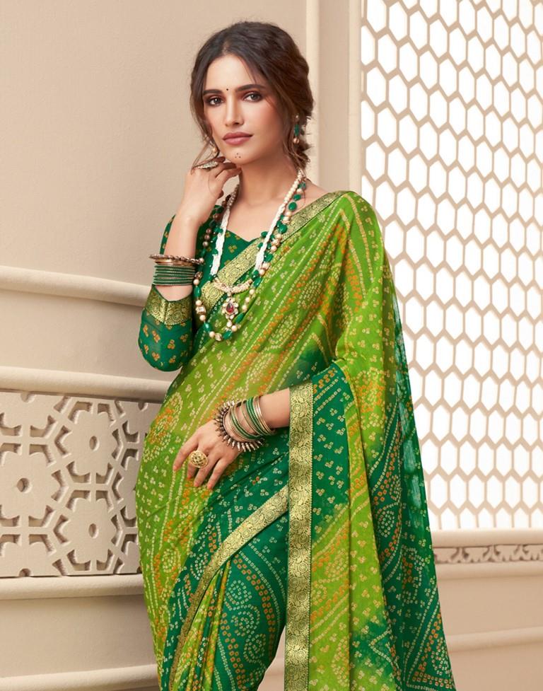 Gull Green Bandhani Saree – Pratibha Sarees