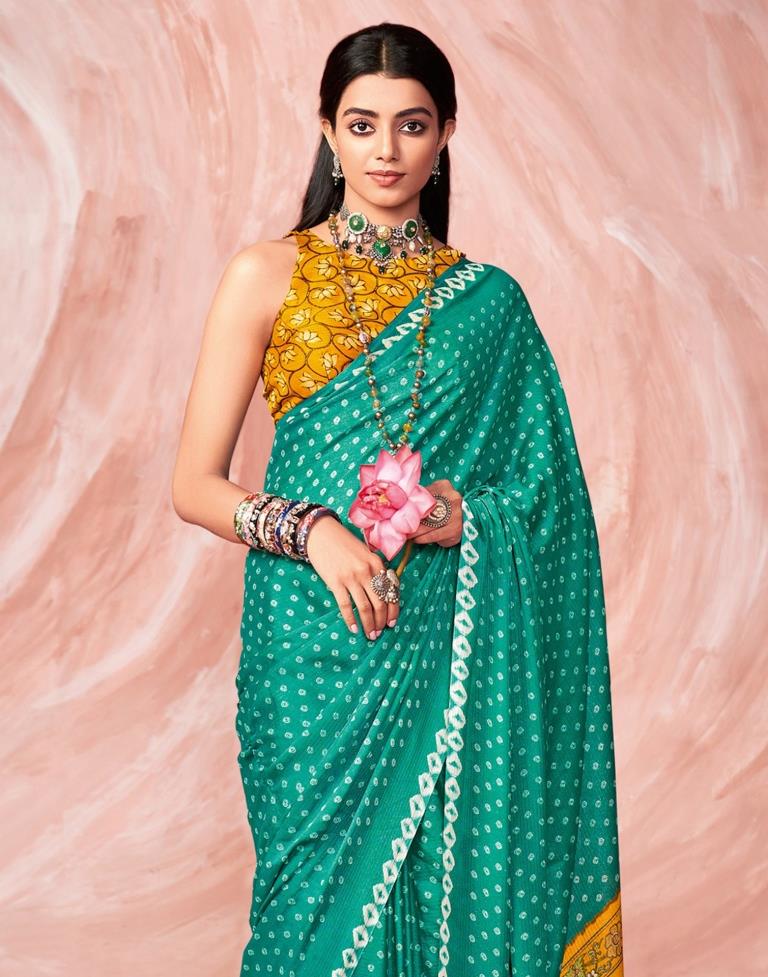 Turquoise Green Chiffon Zari Saree