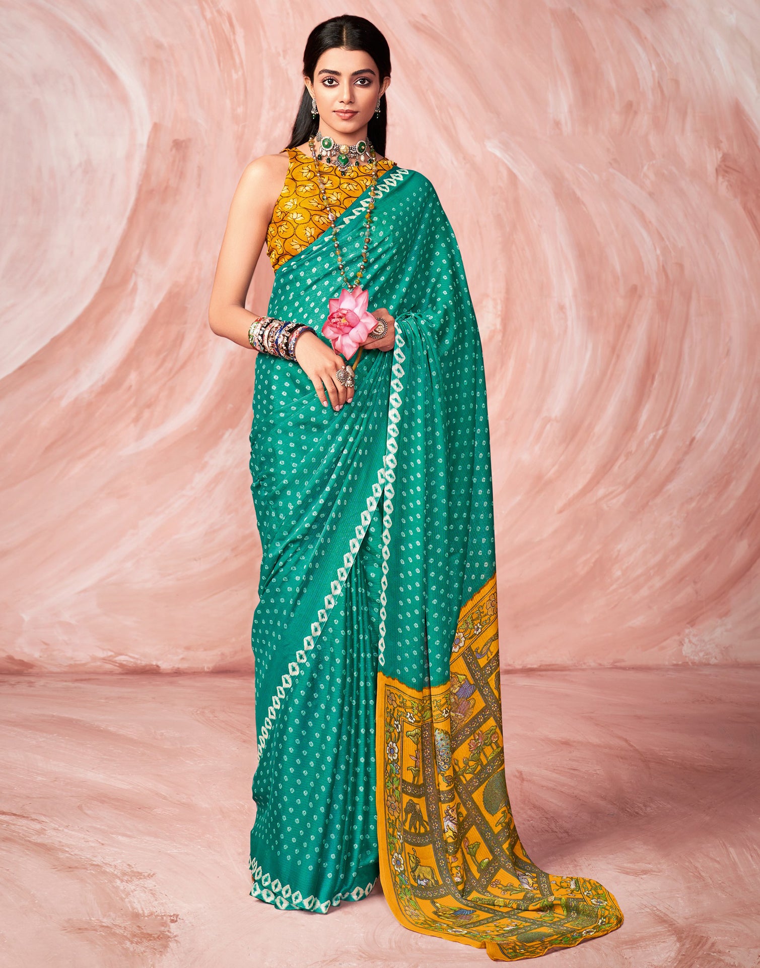 Peach Chiffon Embroidered Zari Saree with Tassels | May-Flower-2006 |  Cilory.com