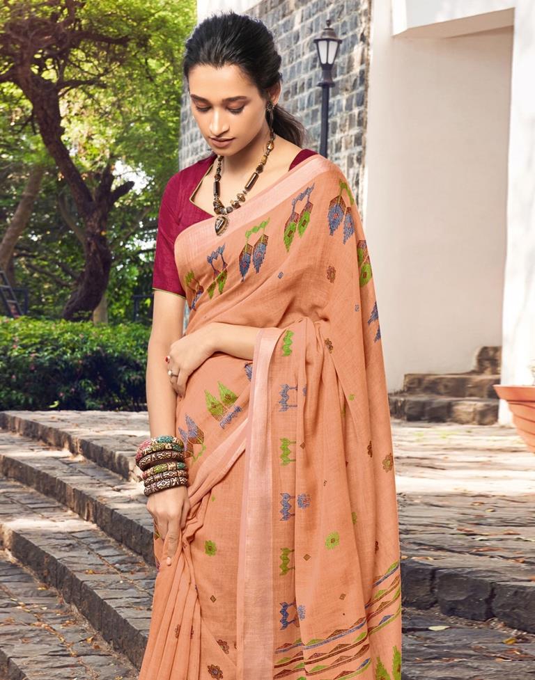 Retail Therapy Tie Dye Saree | Peach Linen Banarasi Pure Linen Sari –  golghar