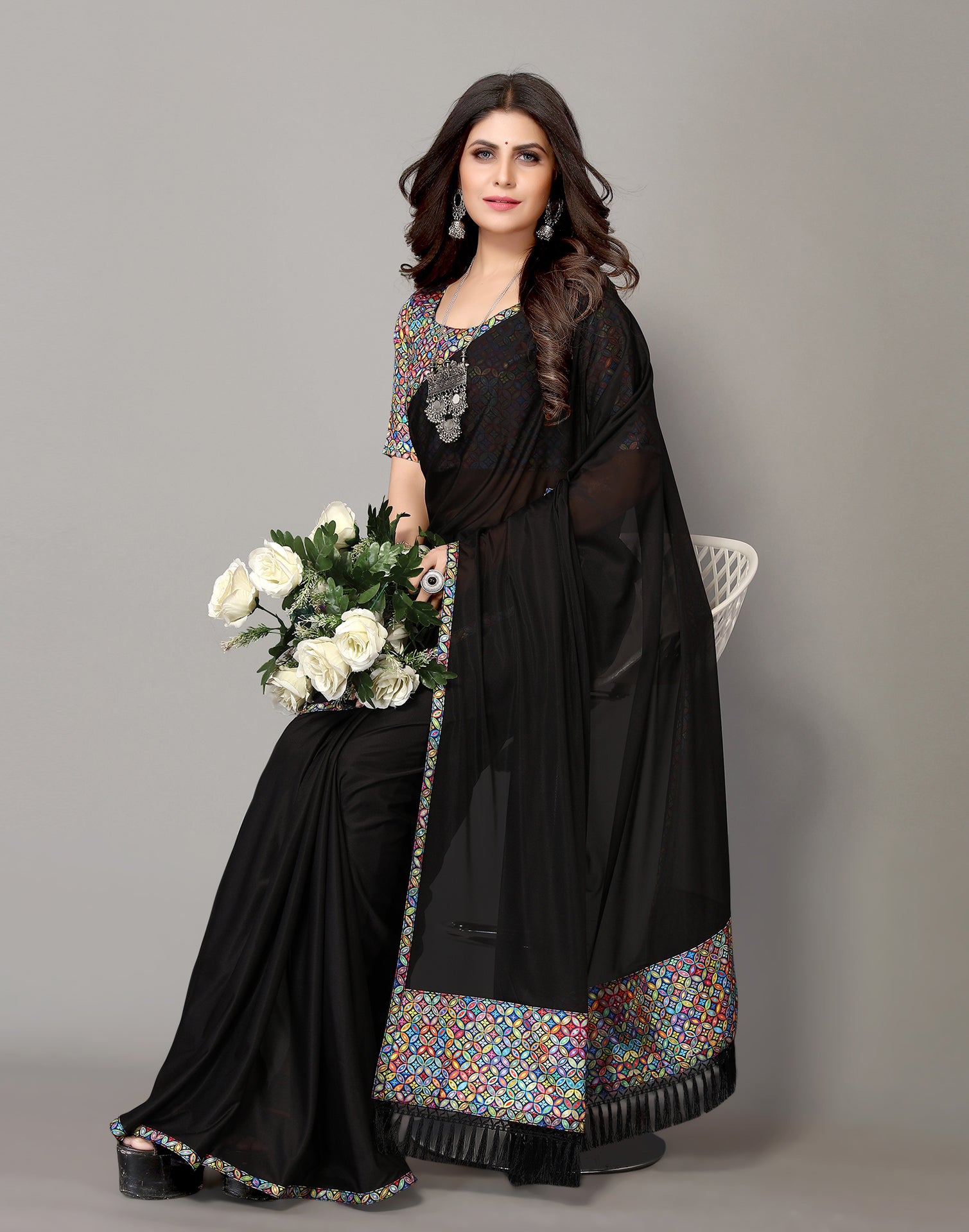 Black plain saree with best sale designer blouse