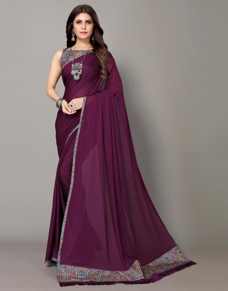 Buy Wine Purple Saree With Cut Dana Lace Border And Blouse Set In Satin  KALKI Fashion India