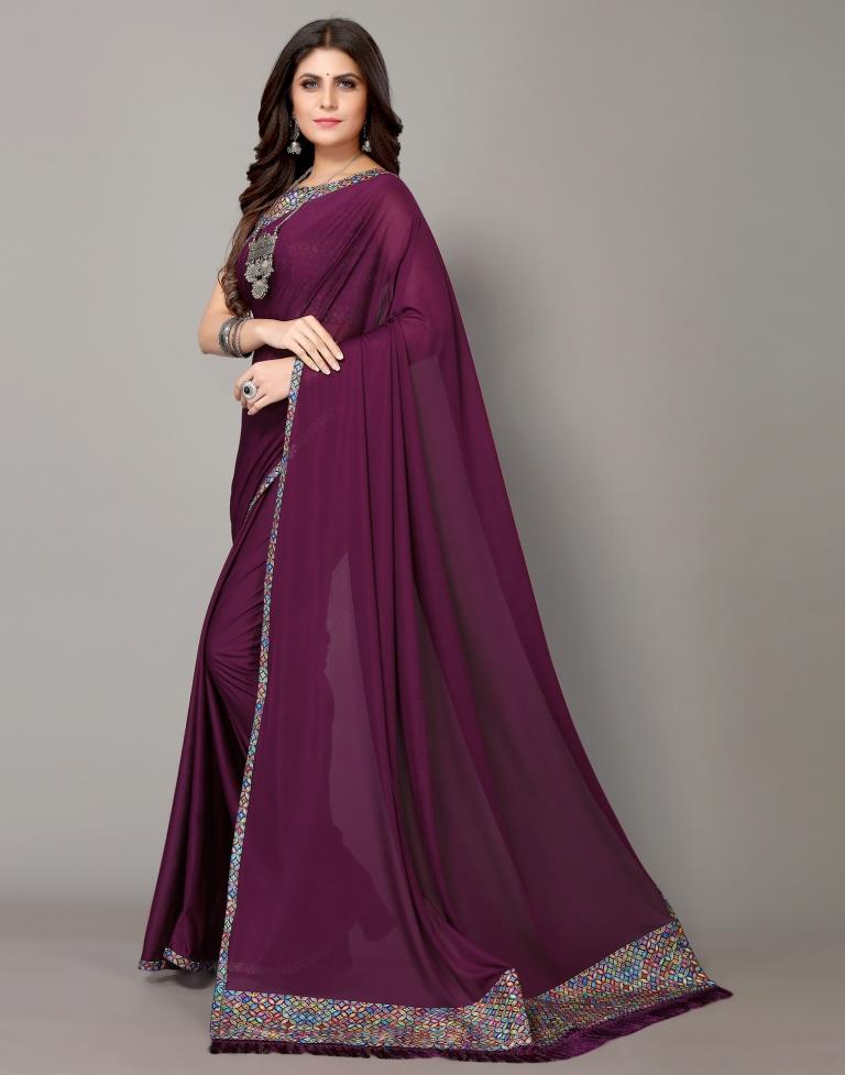 georgette saree plain(wine)