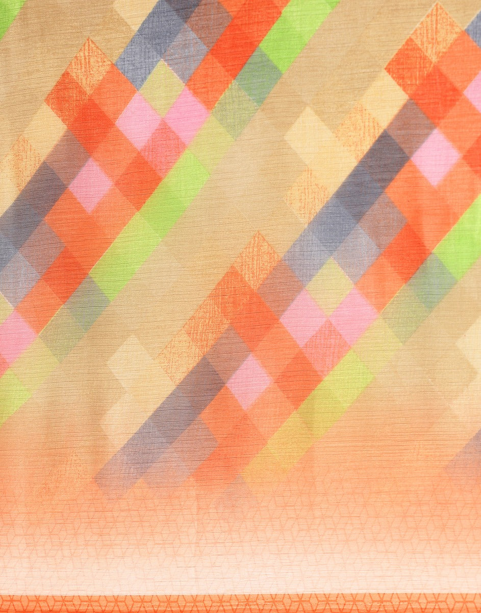 Orange And Multicolour Printed Saree | Leemboodi