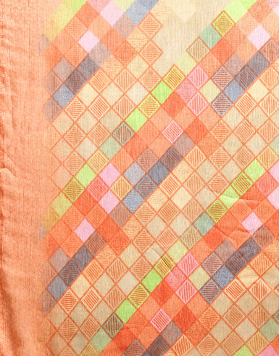 Orange And Multicolour Printed Saree | Leemboodi