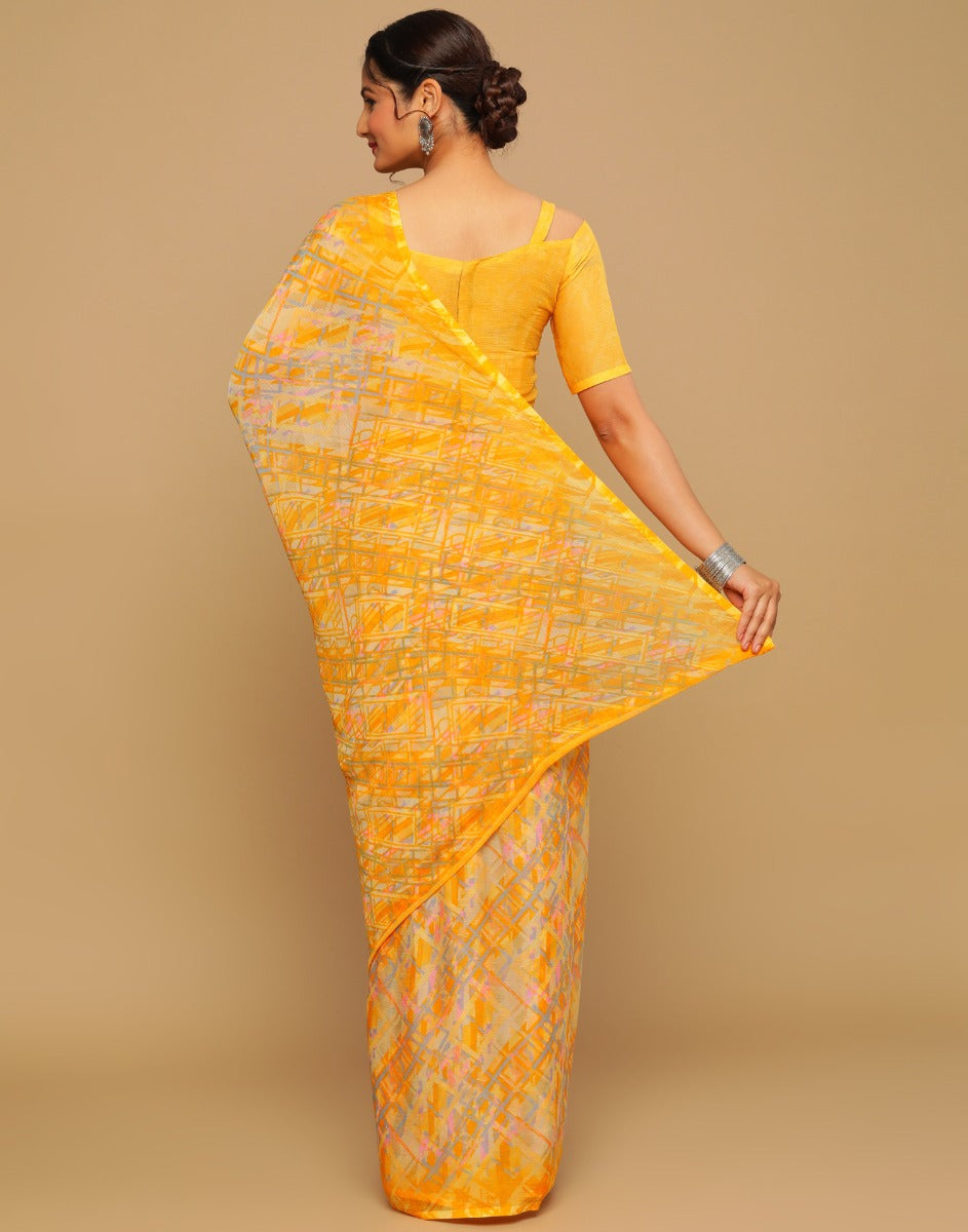 Yellow ANd Multicolour Printed Saree | Leemboodi