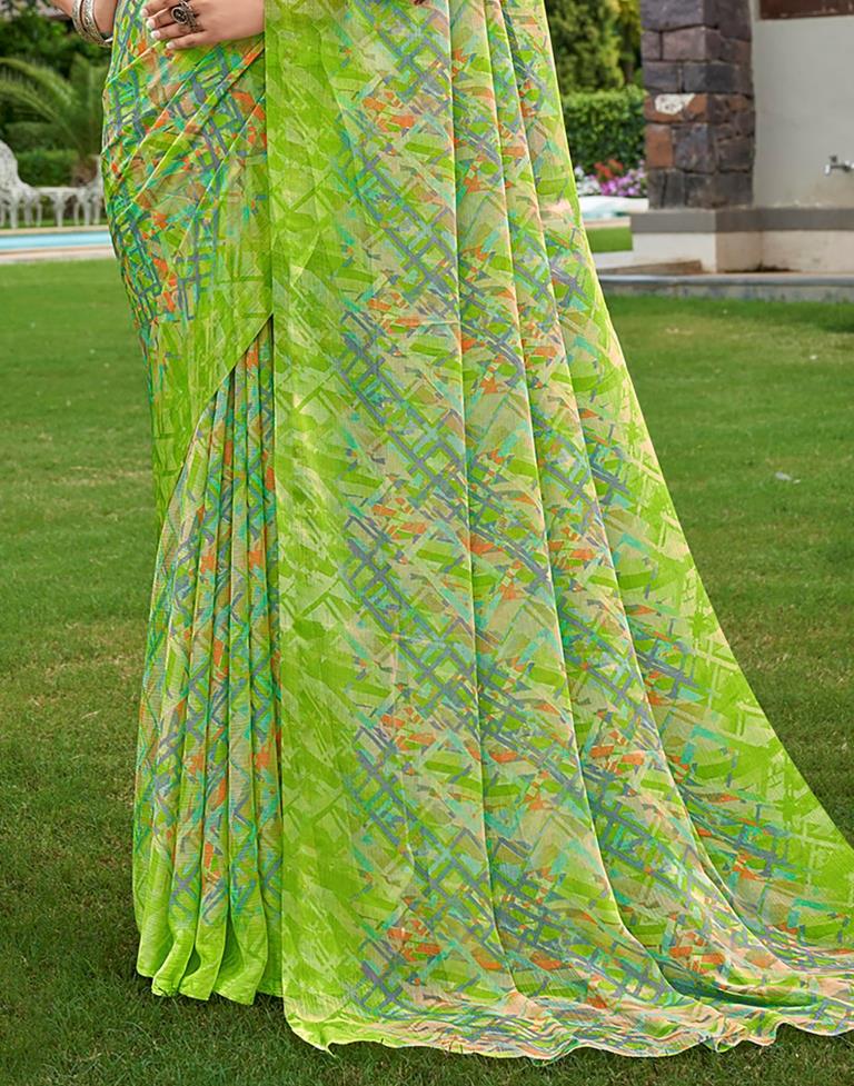 Parrot Green Printed Saree | Leemboodi