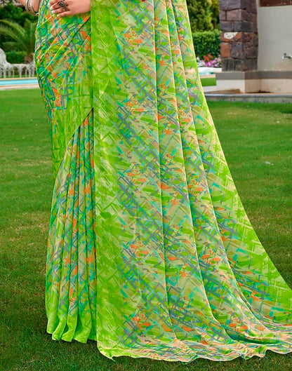 Parrot Green Printed Saree | Leemboodi