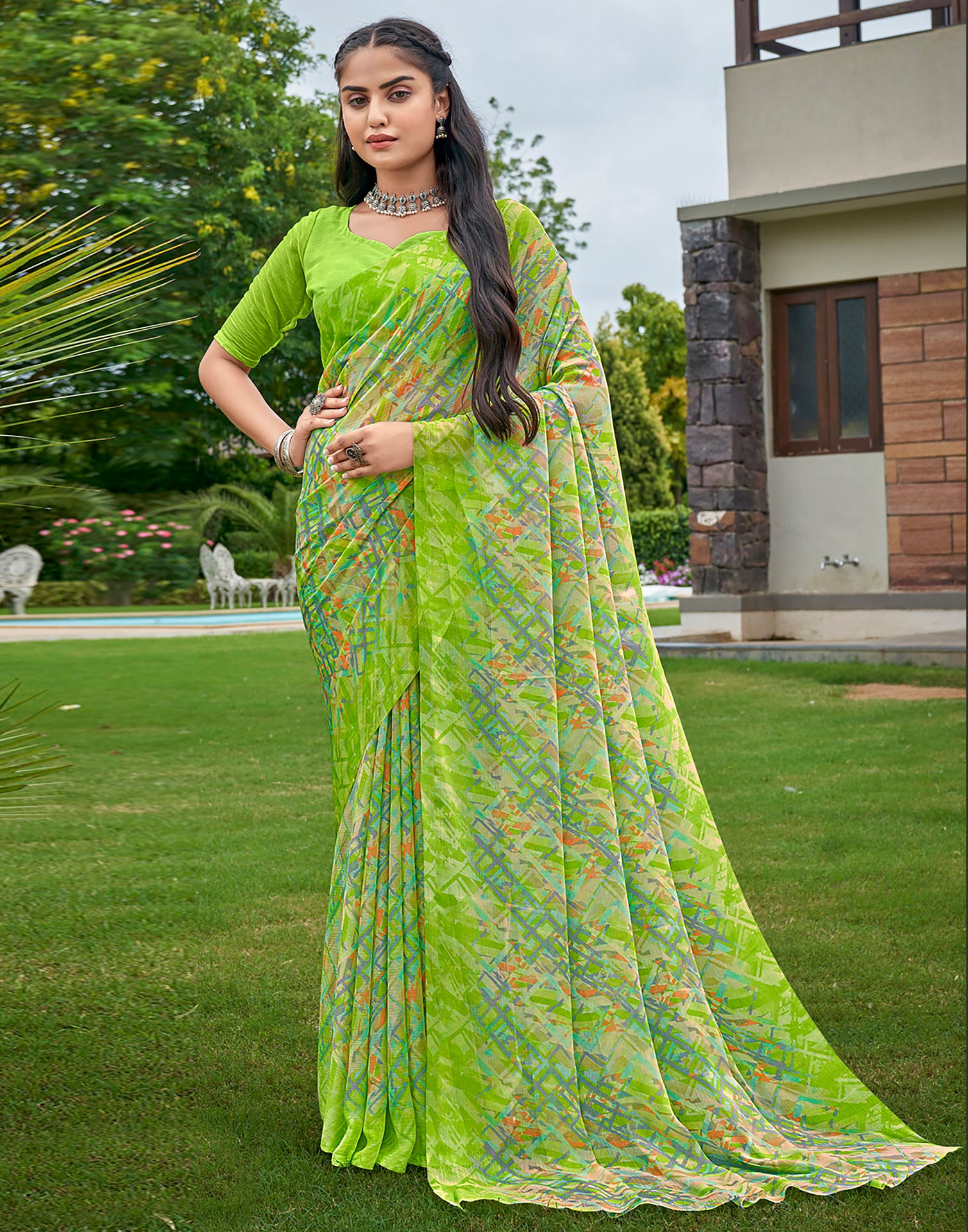 Shades of Green Printed Soft Silk Saree | Kolour