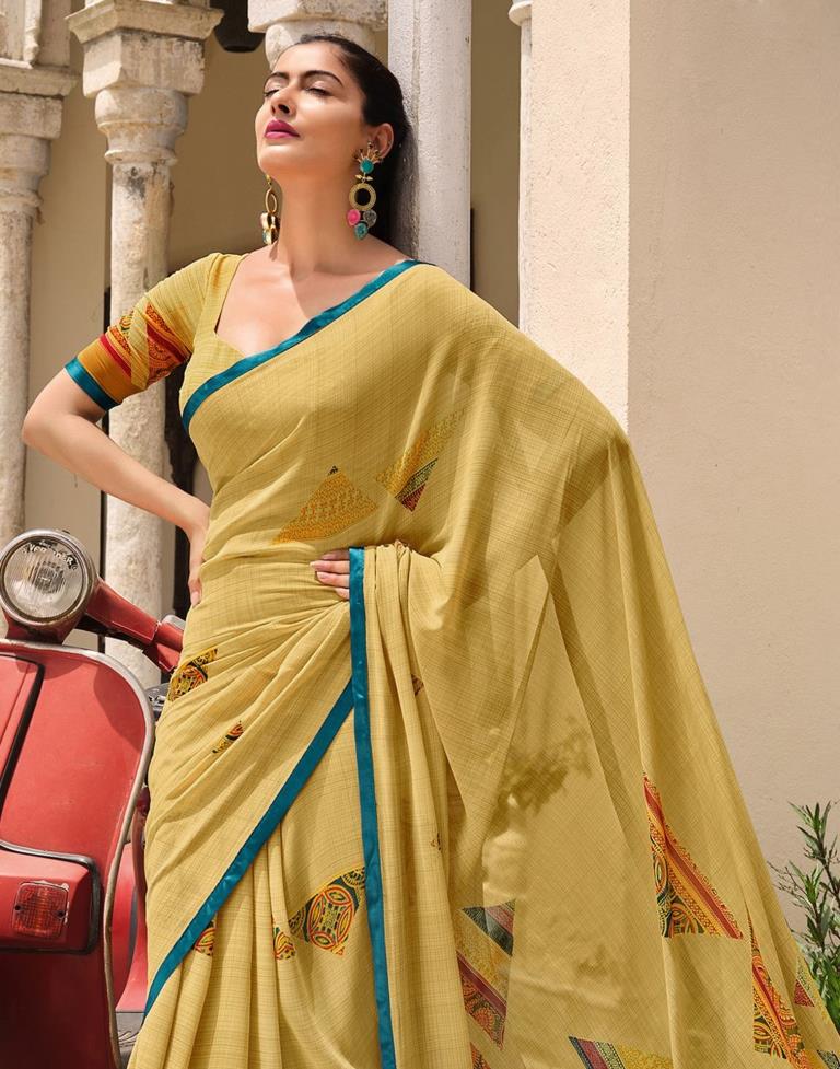 Yellow Saree With Red Banarasi Border | Drape Divaa