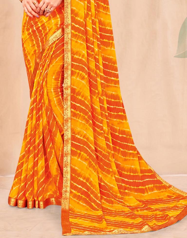 Yellow AND Orange Leheriya Printed Saree | Leemboodi