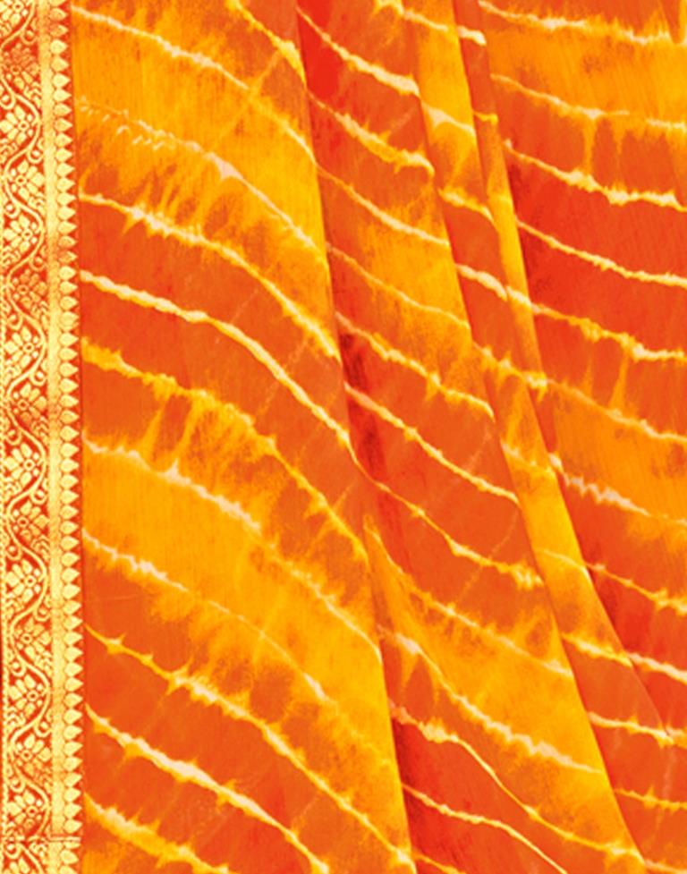 Yellow AND Orange Leheriya Printed Saree | Leemboodi