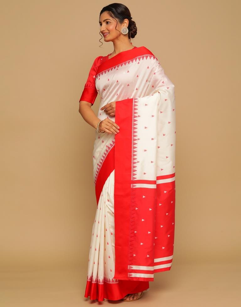 Online Sale Off White Indian Banarasi Silk Saree|SARV118532