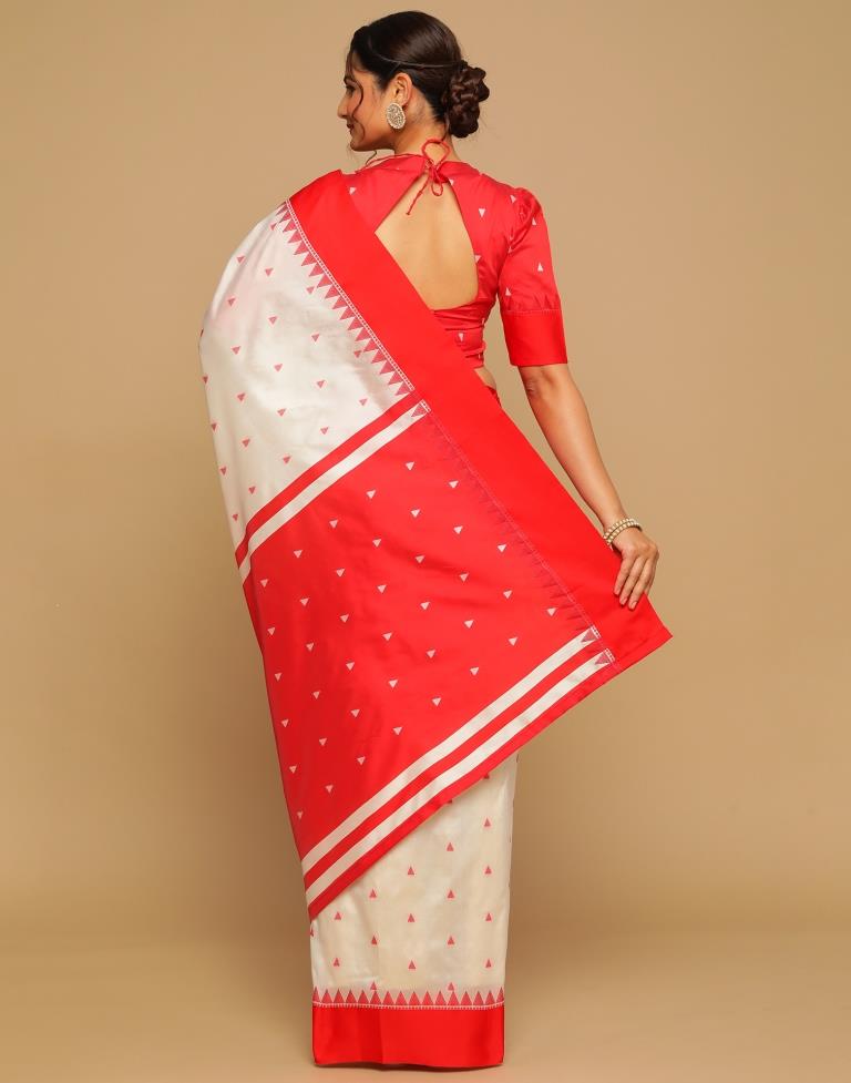 Offwhite Chanderi Silk Saree With Big Zigzag - Byhand Kochi