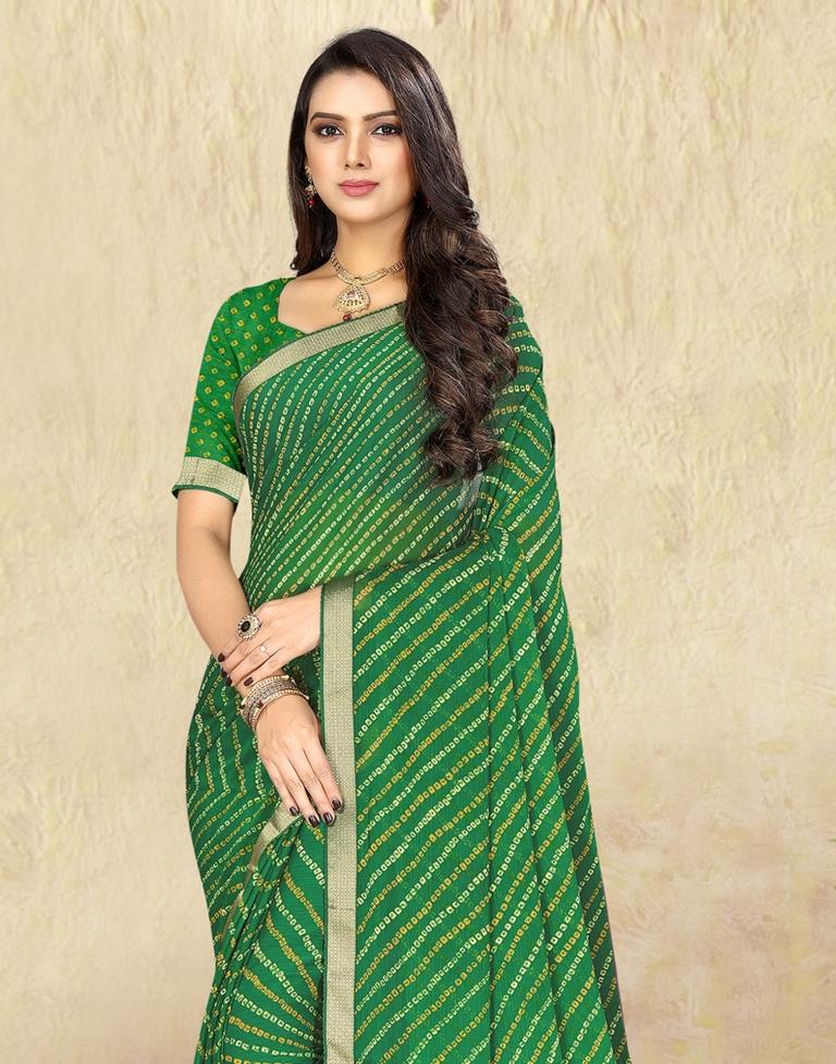 Silk Weaving Bandhej Saree in Green | Indian Cloth Store -