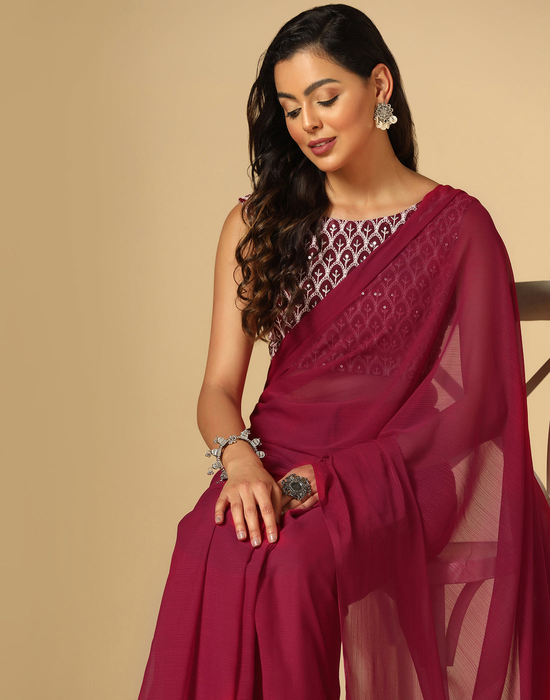 Maroon Georgette Plain Saree | Leemboodi