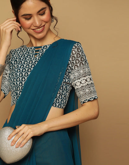 Teal Green Georgette Plain Saree | Leemboodi