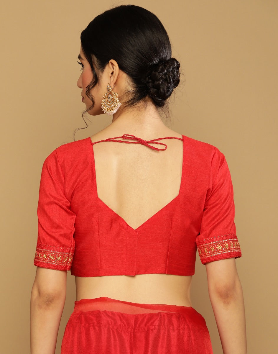 Red Organza Embroidered Saree | Leemboodi