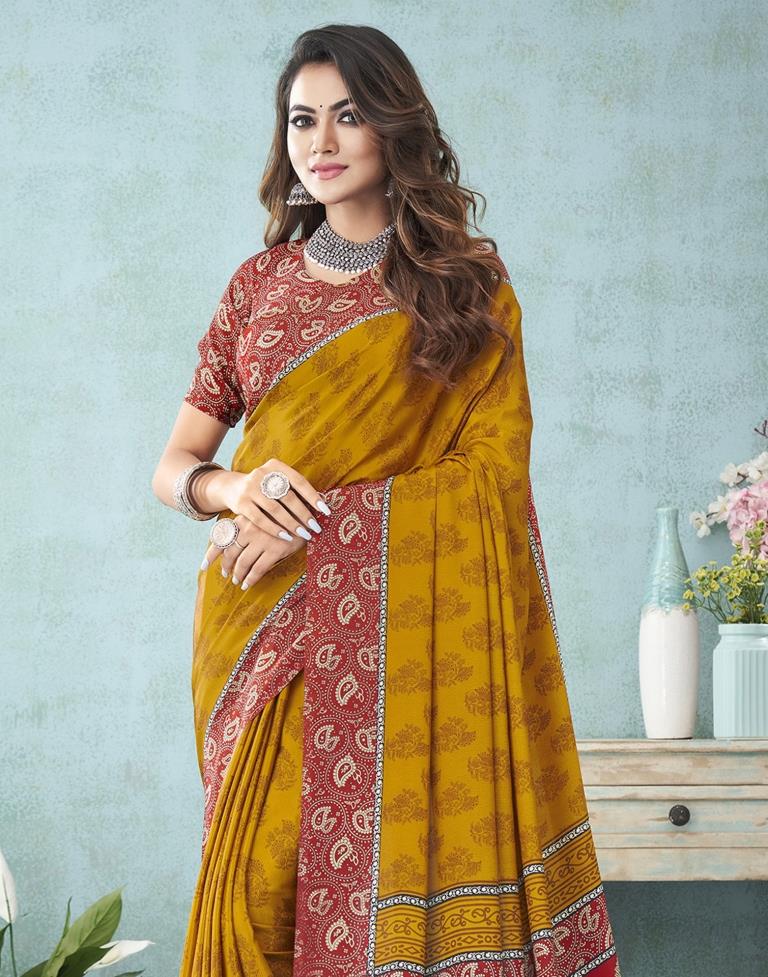 Mustard Printed Saree | Leemboodi