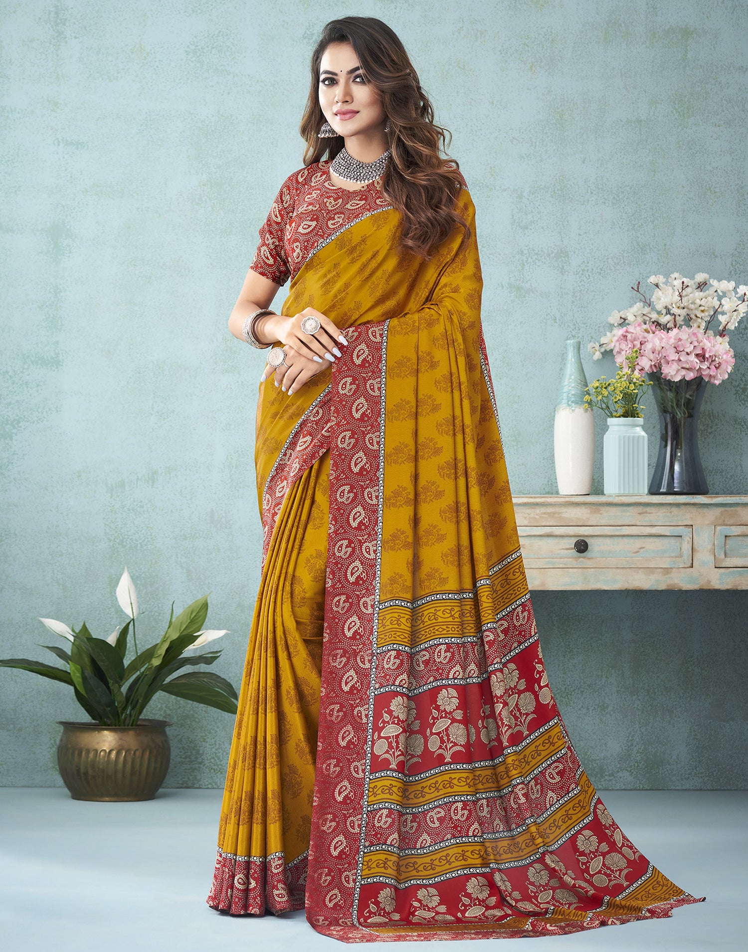 Mustard Printed Saree | Leemboodi