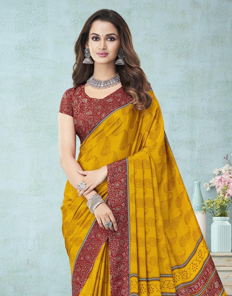 Mustard Printed Saree | Leemboodi