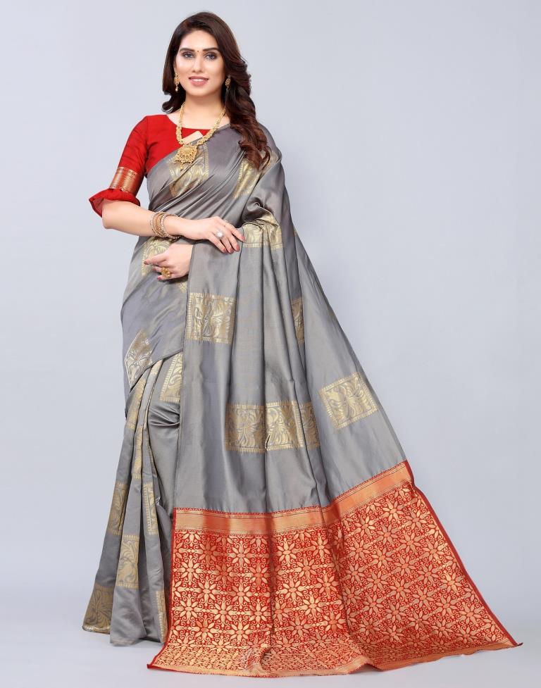 Printed Woven Banarasi Jacquard Saree Saree Rc 1029 Red, 6.3 m (with blouse  piece) at Rs 699 in Surat