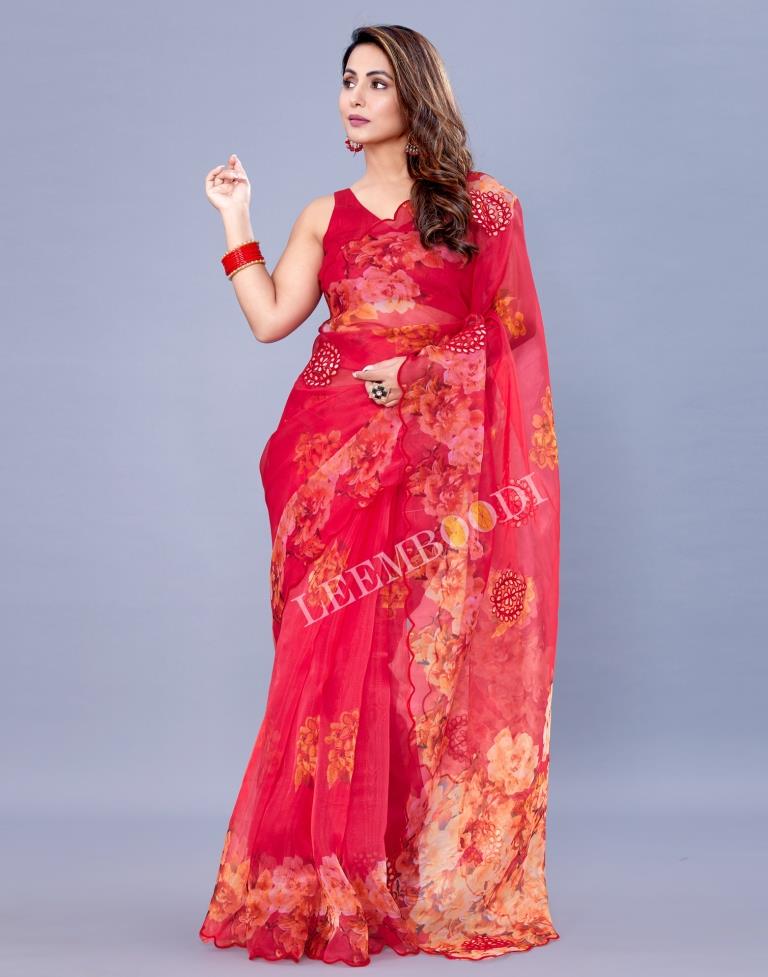 Exclusive Wedding Wear Red Georgette Saree With Sequence Embroidery Lace  Border - Fashion Mantra