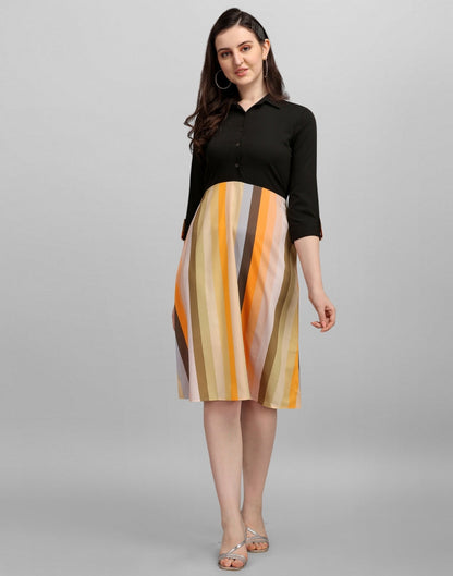 Black And Multicolour Flared Dress | Leemboodi