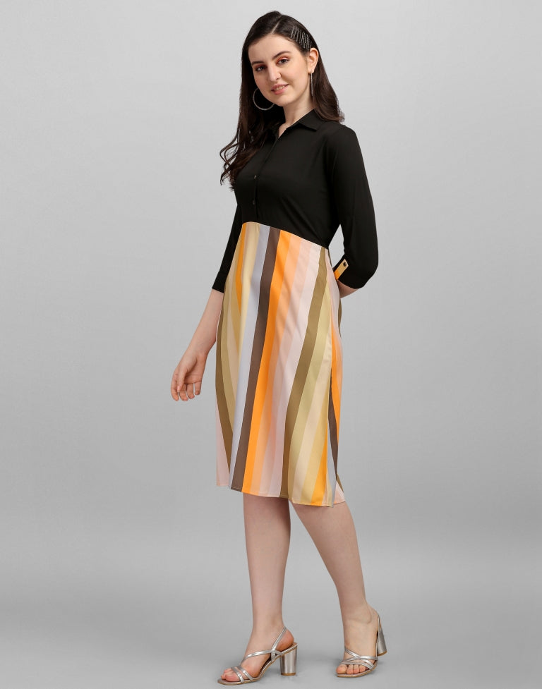 Black And Multicolour Flared Dress | Leemboodi