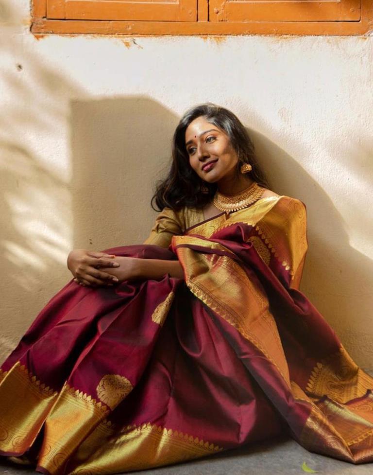 Maroon Kanjivaram Silk Saree | Leemboodi