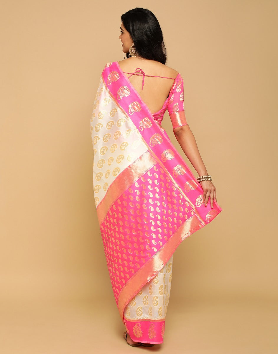 Cream Banarasi Silk Saree | Leemboodi