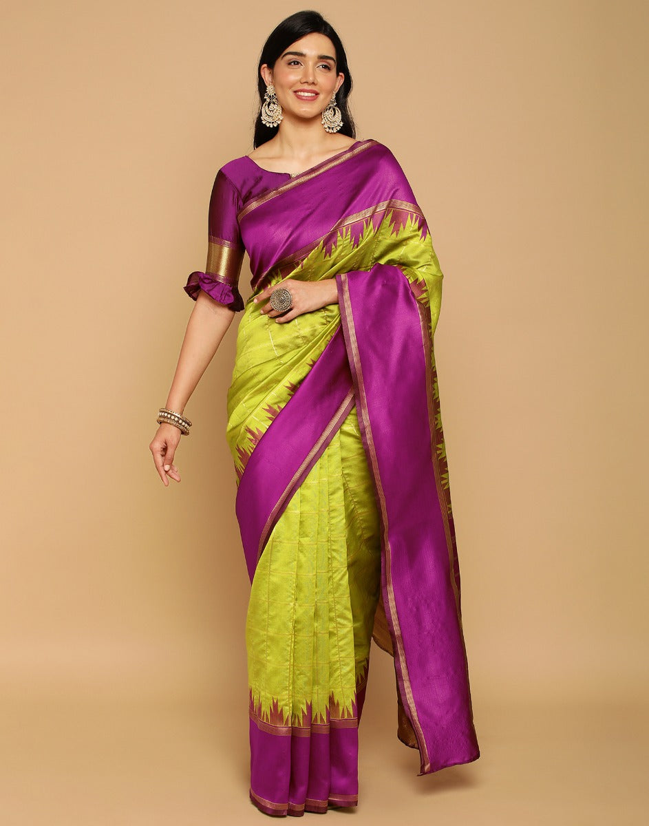 Green with Purple Border – Thenmozhi Designs | Soft silk sarees, Silk sarees,  Purple saree