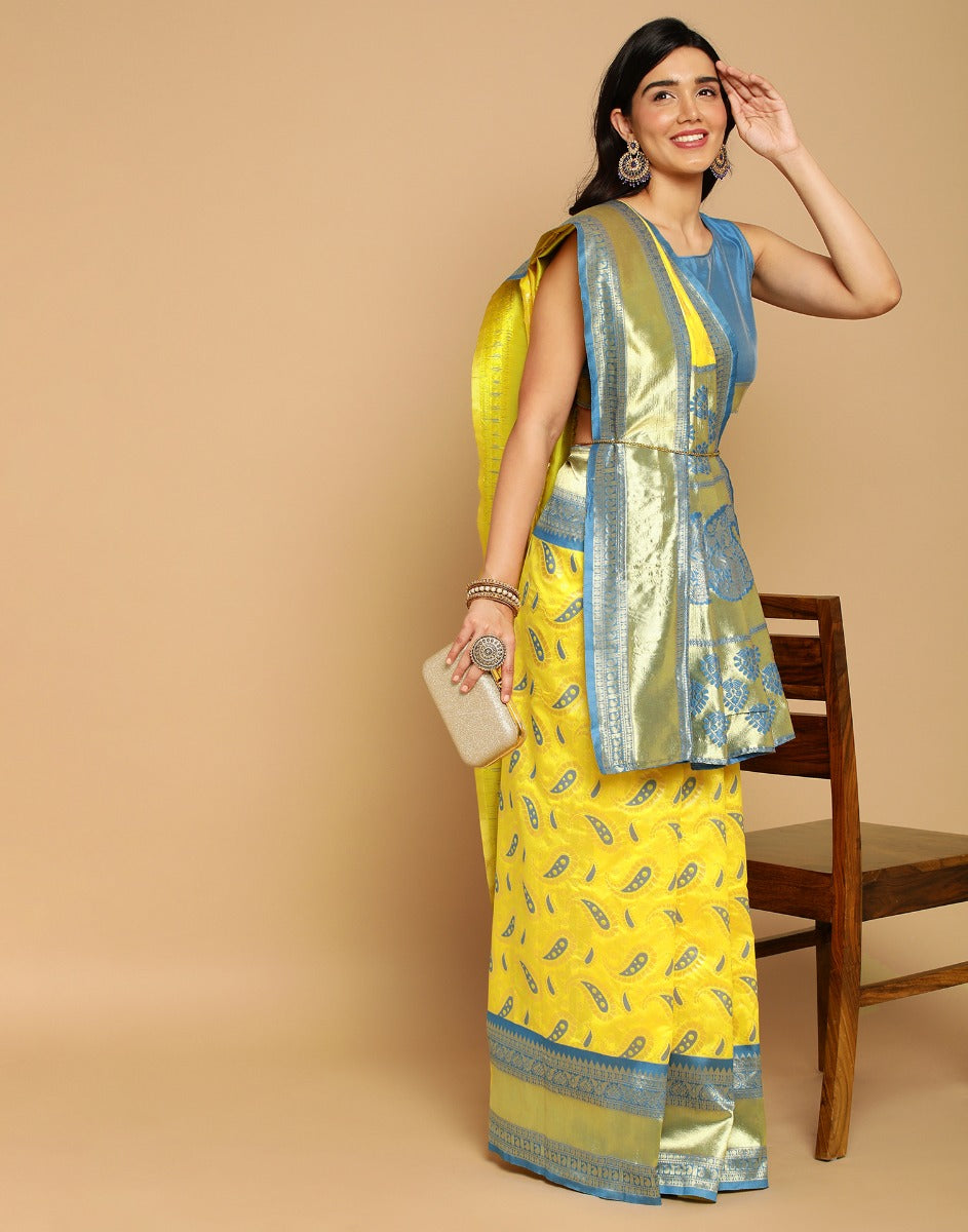Yellow Kanjivaram Silk Saree | Leemboodi