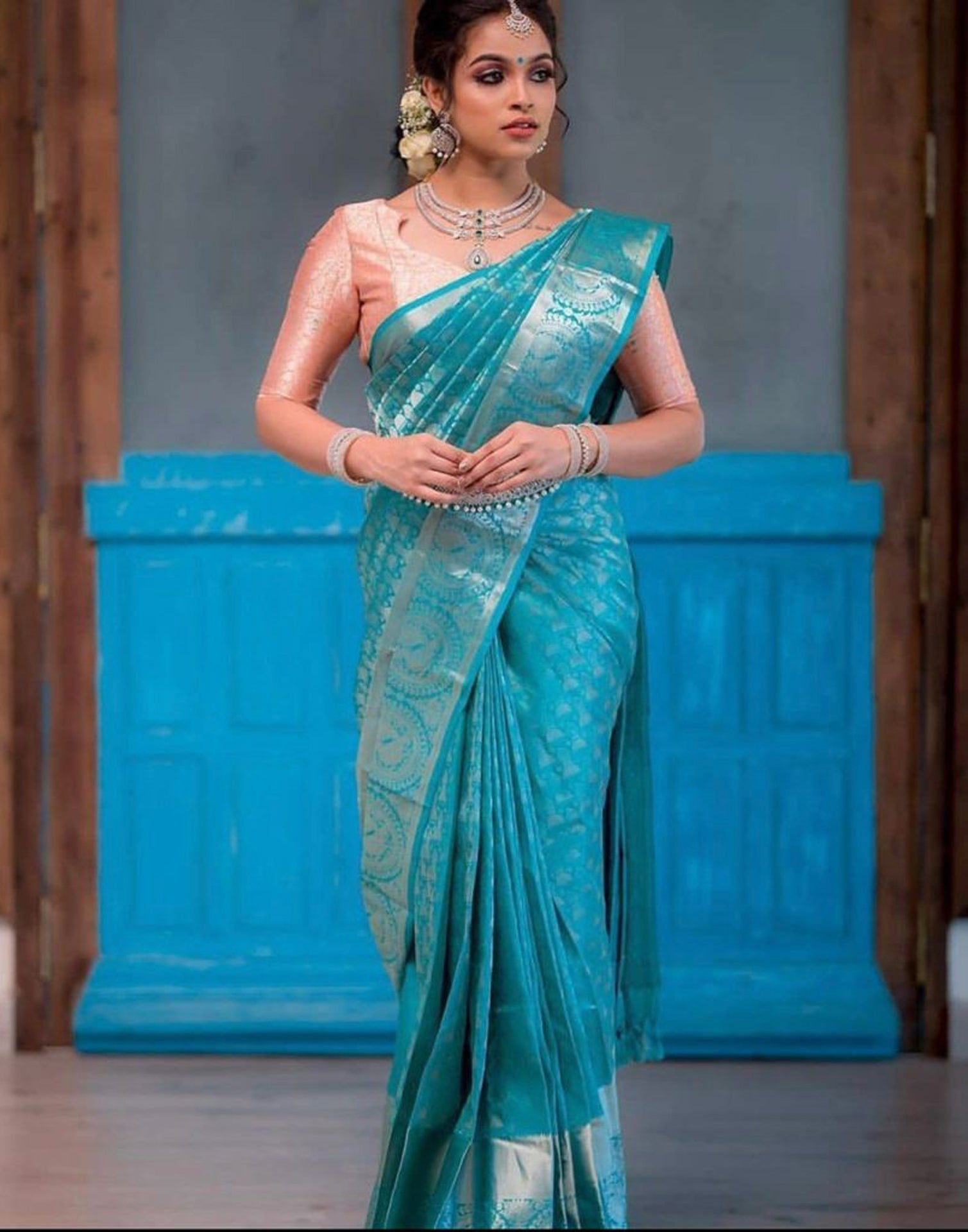 Buy Light Peach Silk Saree online-Karagiri