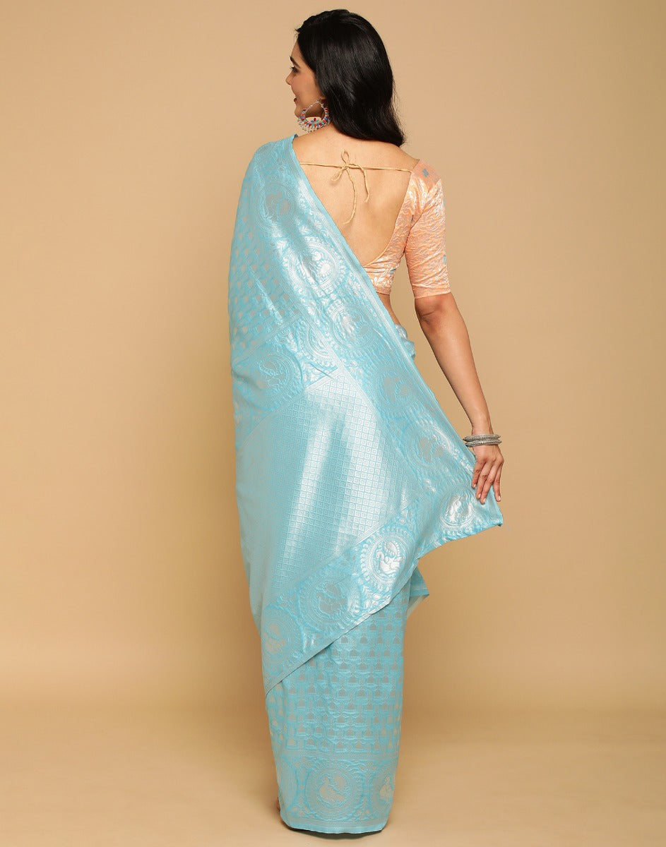 Light Blue Banarasi Silk Saree | Leemboodi