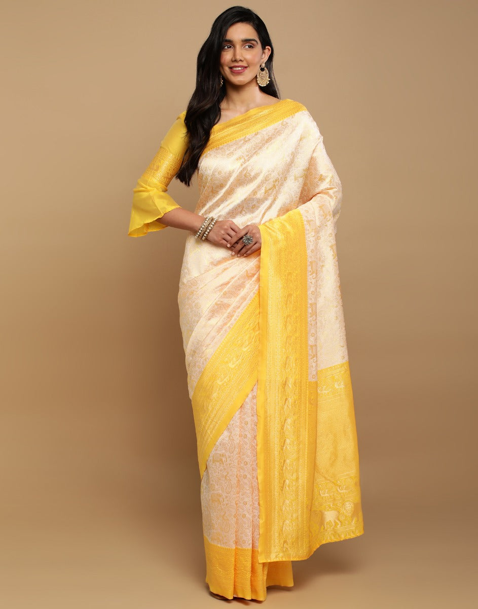 Cream Kanjivaram Silk Saree | Leemboodi