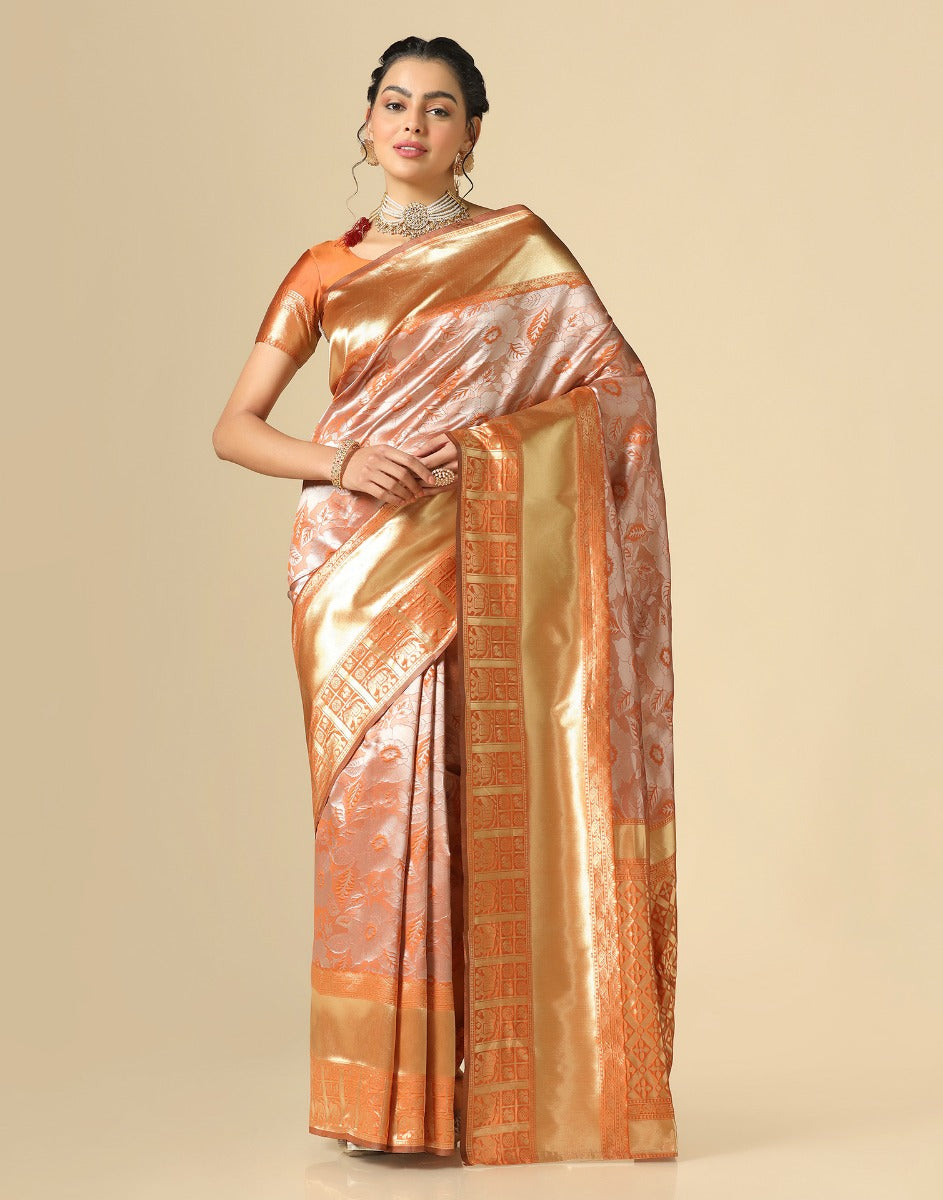 Buy Rust Orange Banarasi Saree online-Karagiri