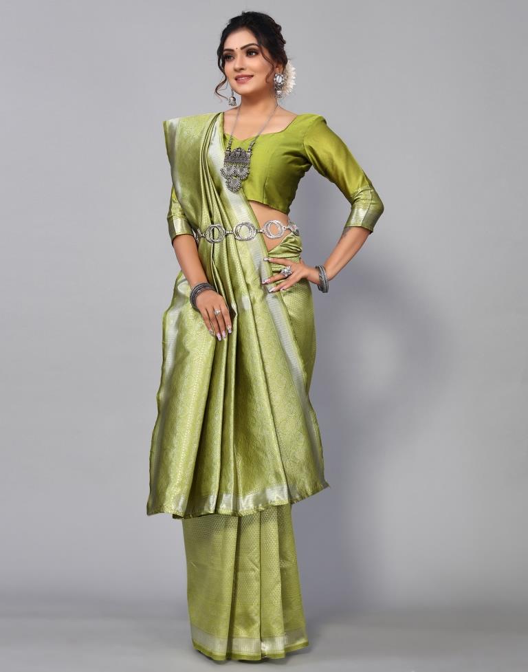 Lime Green Kanjivaram Silk Saree | Leemboodi