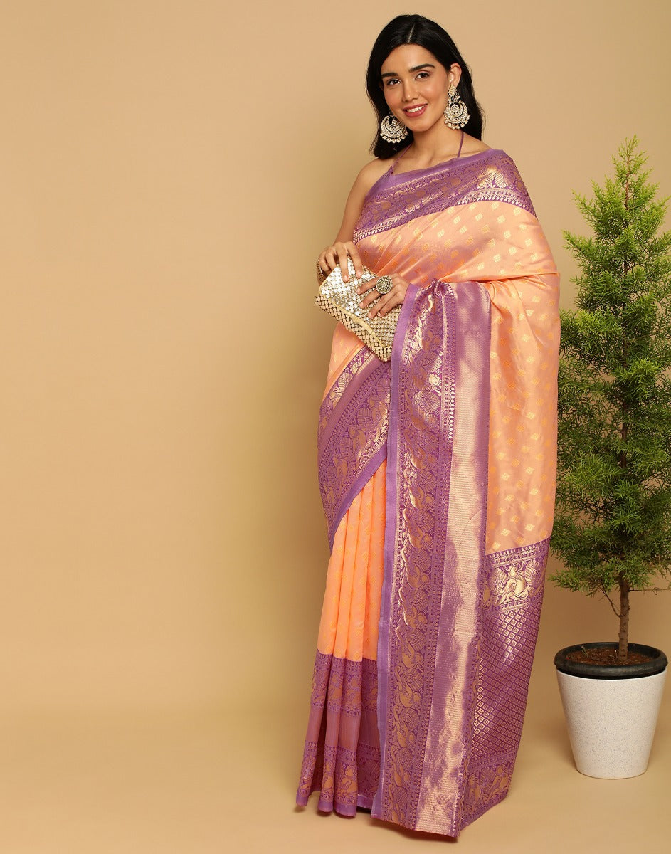 Peach Kanjivaram Silk Saree | Leemboodi