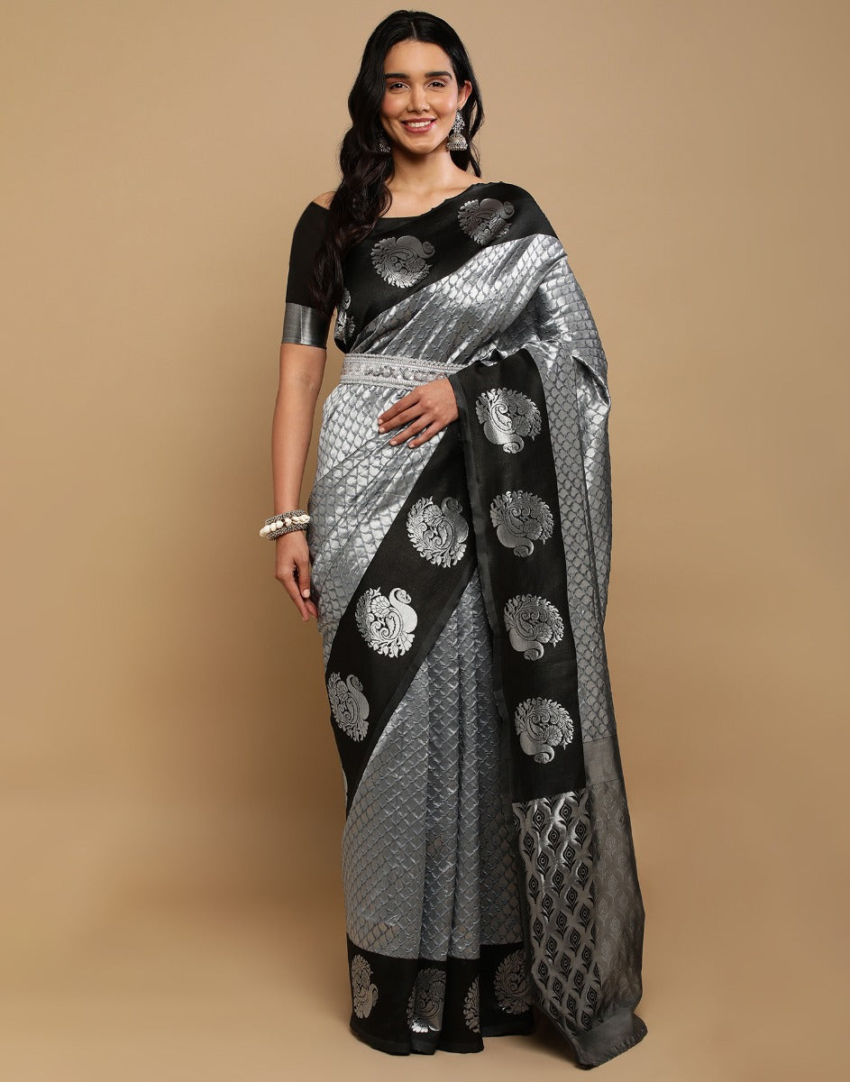 Grey Kanjivaram Silk Saree | Leemboodi