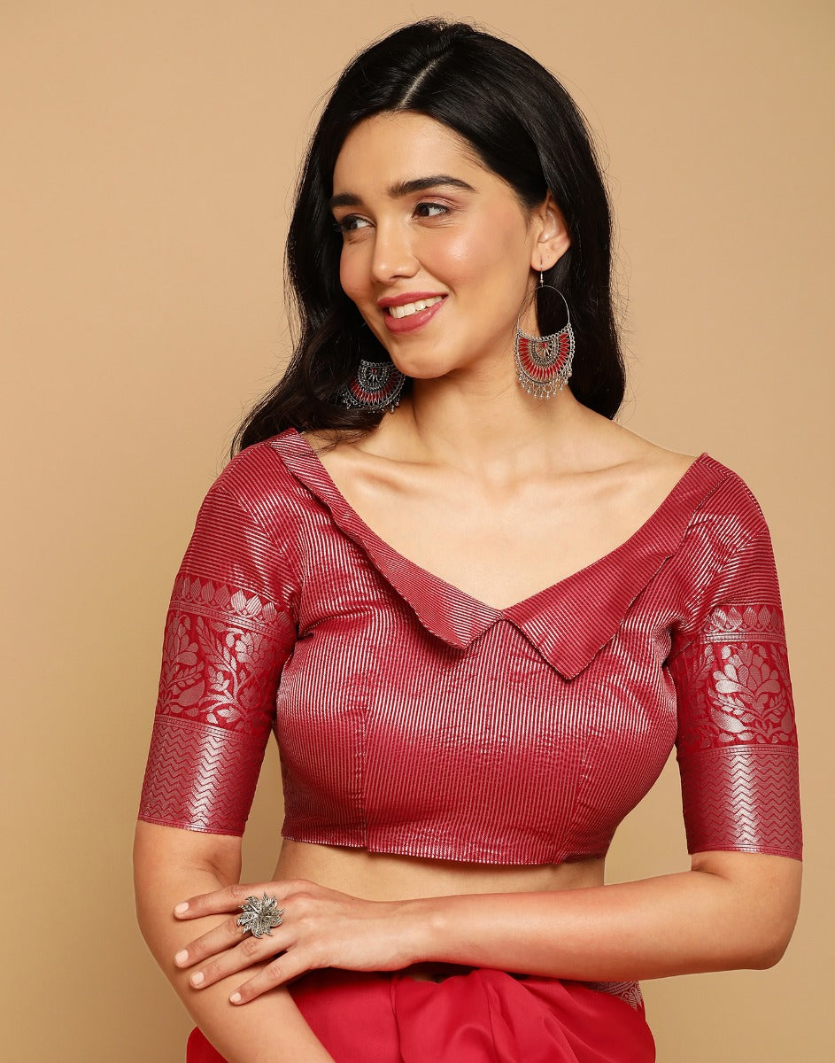 Off shoulder blouse with silk online saree