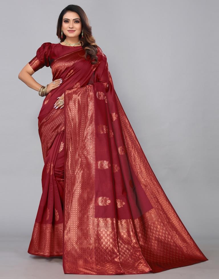 Maroon Banarasi Silk Saree | Leemboodi