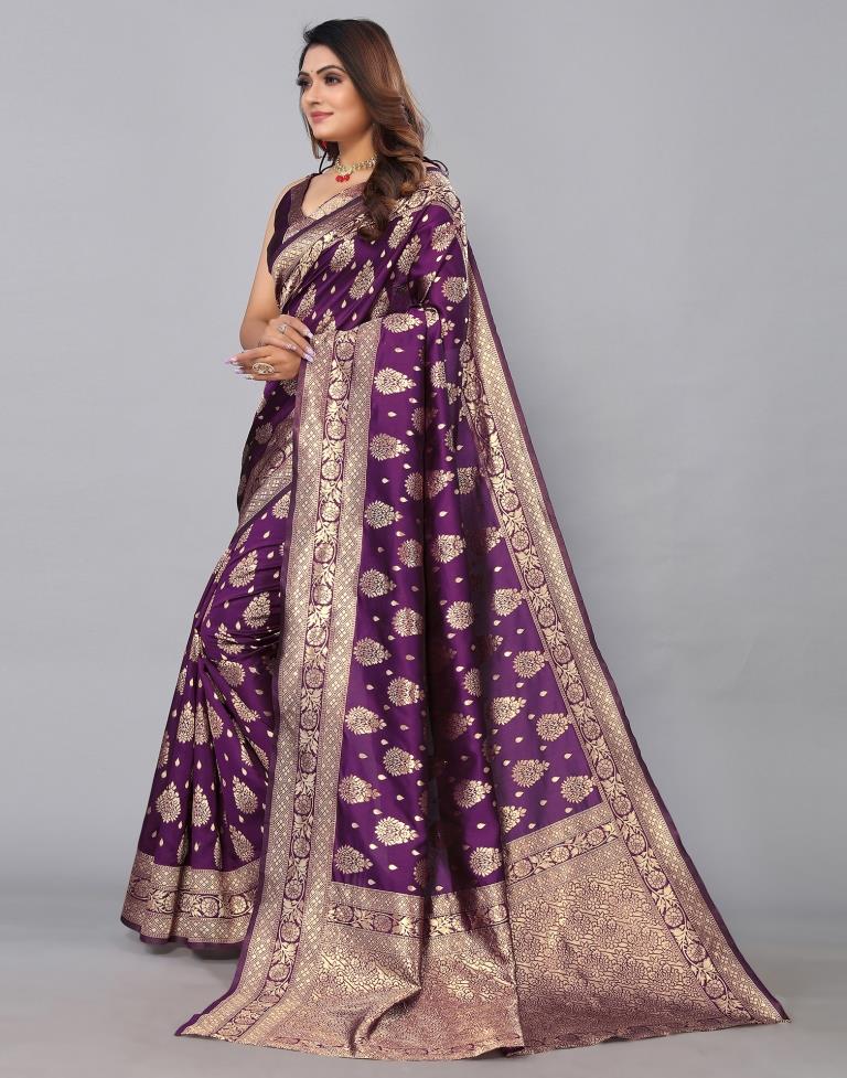 Buy Purple Bandhej Banarasi Saree Online in USA with Embroidered Border –  Pure Elegance