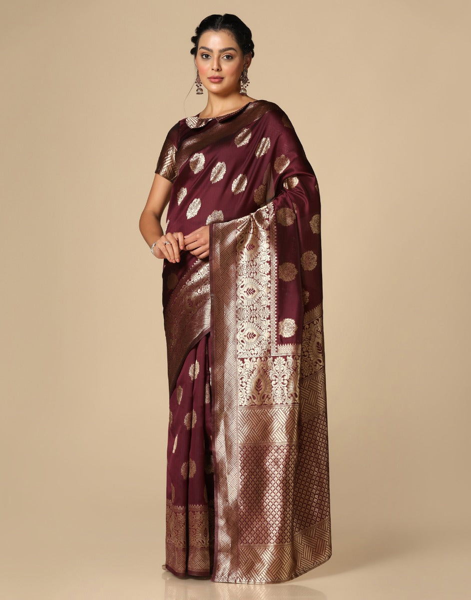 Maroon Banarasi Silk Saree | Leemboodi