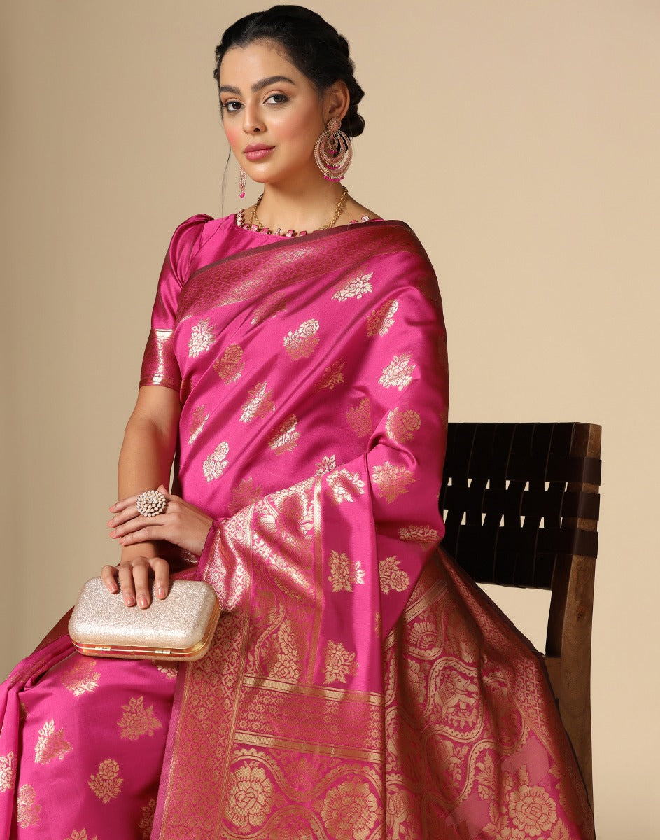 Hot Pink Banarasi Silk Saree | Leemboodi
